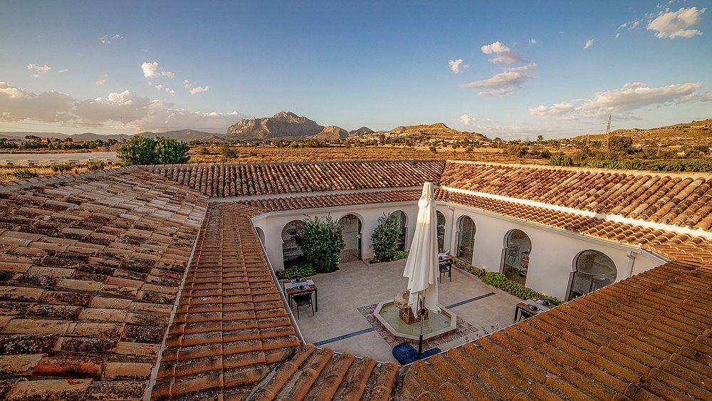 De finca met de bergen van Busot op de achtergrond